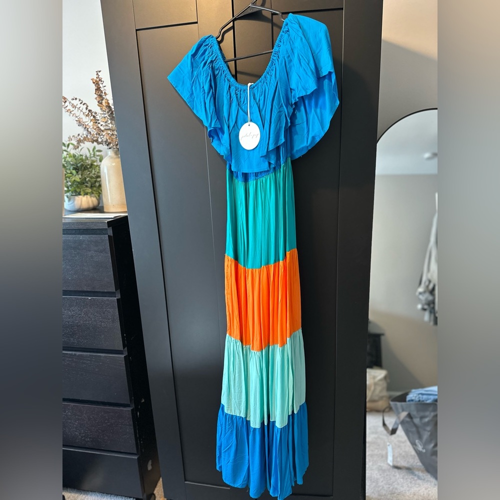 Petal & Pup Colorful Maxi Dress with Ruffle Detail